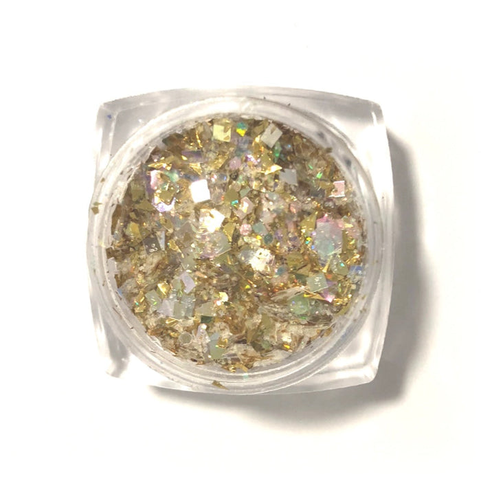 Nail Art Gold Glitter with Holographic Shapes
