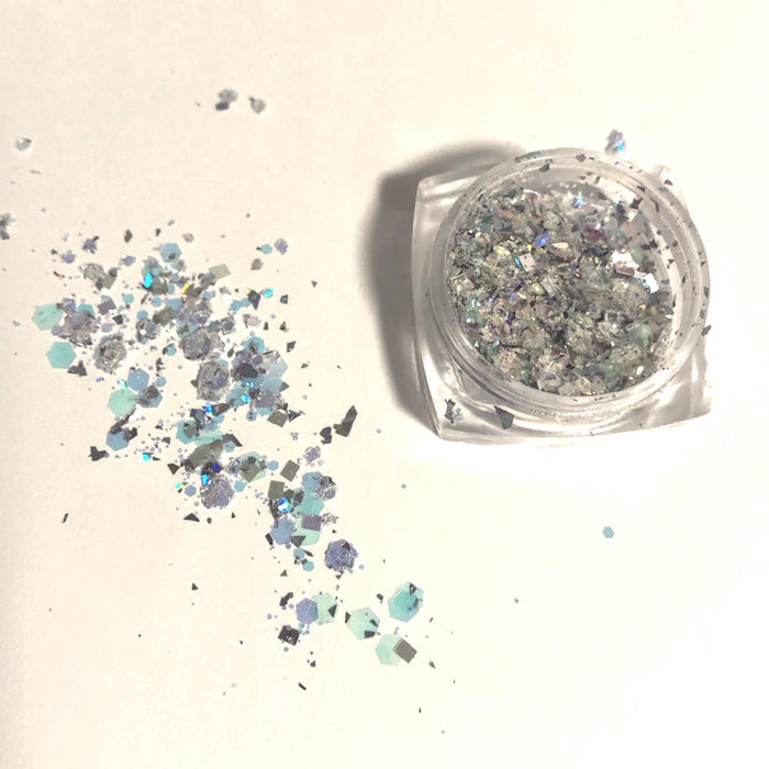 Nail Art Silver Glitter with Holographic Shapes