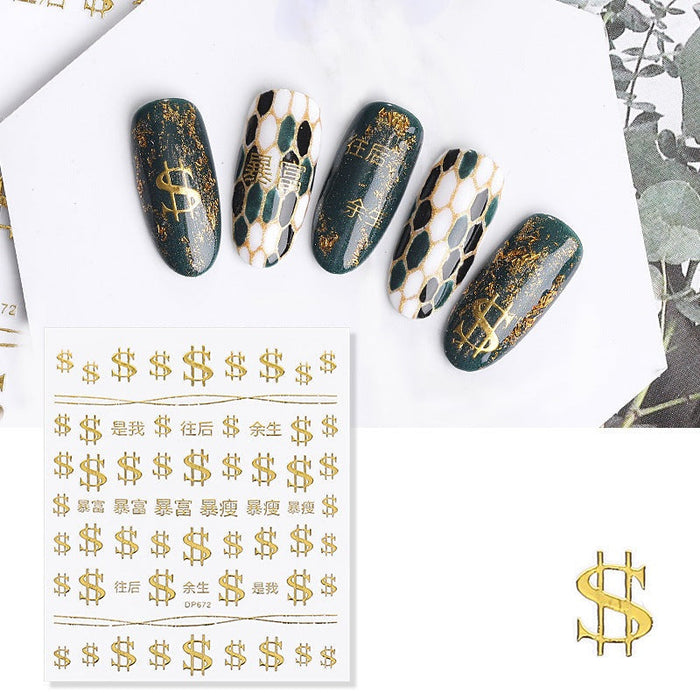 Nail Sticker Gold Dollar Signs