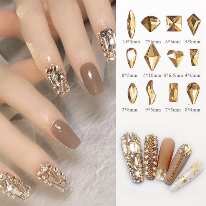 Rhinestone Box Mixed Shaped Golden Diamonds